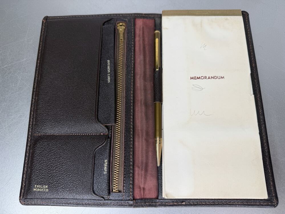 Vintage Leather Billfold Memo Stamp Holder Wallet Multi Use English Morocco